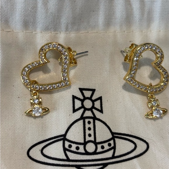 Viviennne Westwood Gold Heart Earrings with Crystal Accents! - Picture 2 of 3